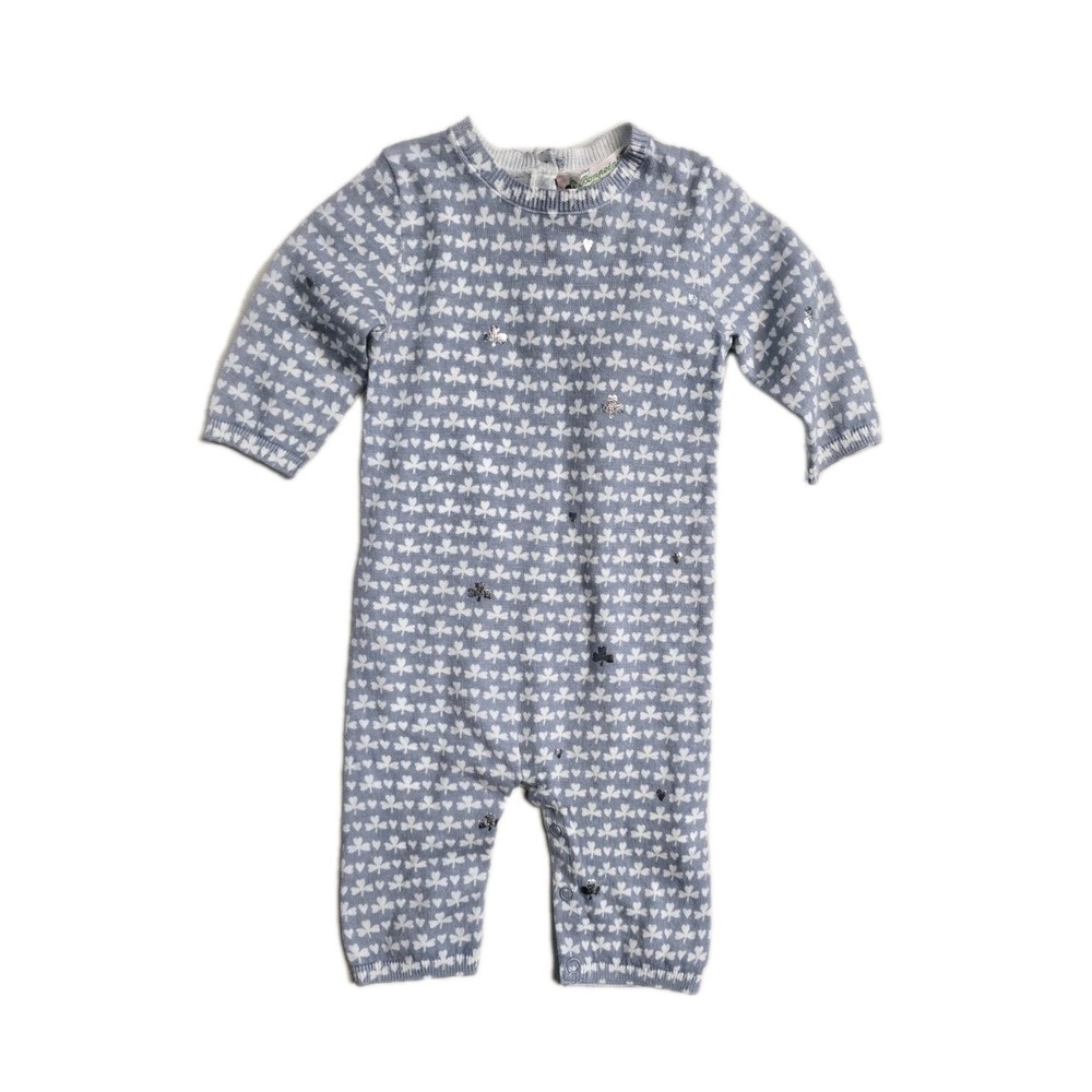 Bonpoint heart clover Gray one piece size 1 Months 0-3 NWT